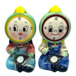 Rare 1950’s Anthropomorphic PY Japan Clock Salt & Pepper Shakers set